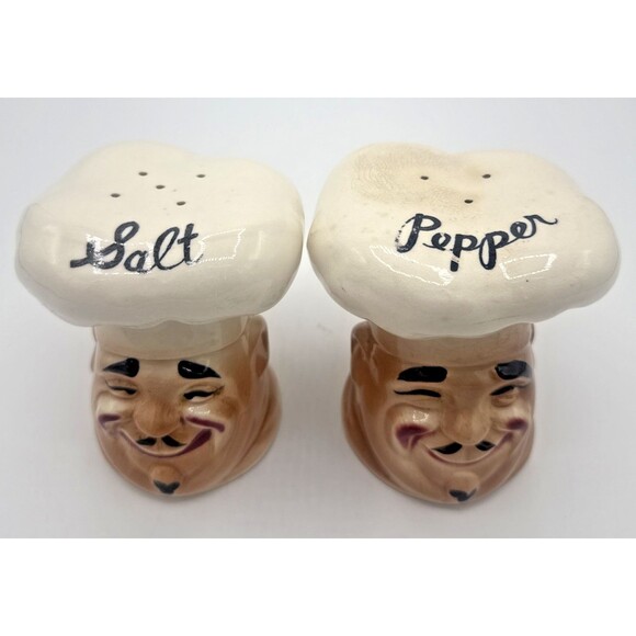 Vintage Large Chef Head/Hat Squinting Eyes Salt & Pepper Shaker Set Japan 4.5" - Picture 2 of 13